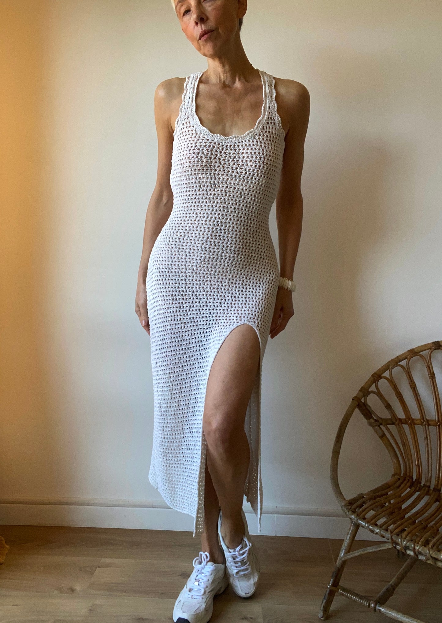 90s stunning Robe en maille Dos nu faite main