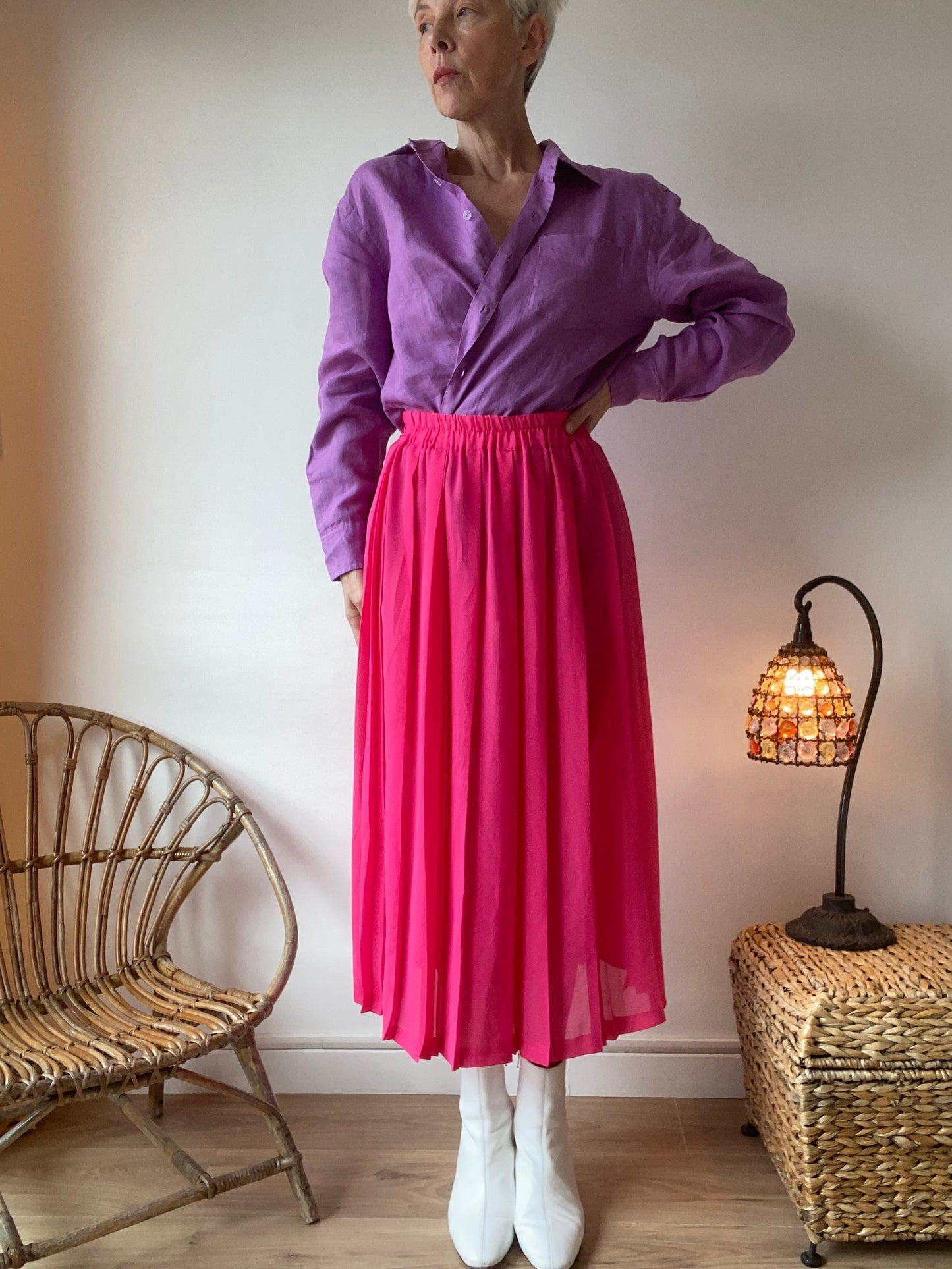 90s Pink paradise pleated Skit Made in France