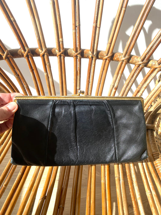 60-70s Leather Black and Gold Clutch bag