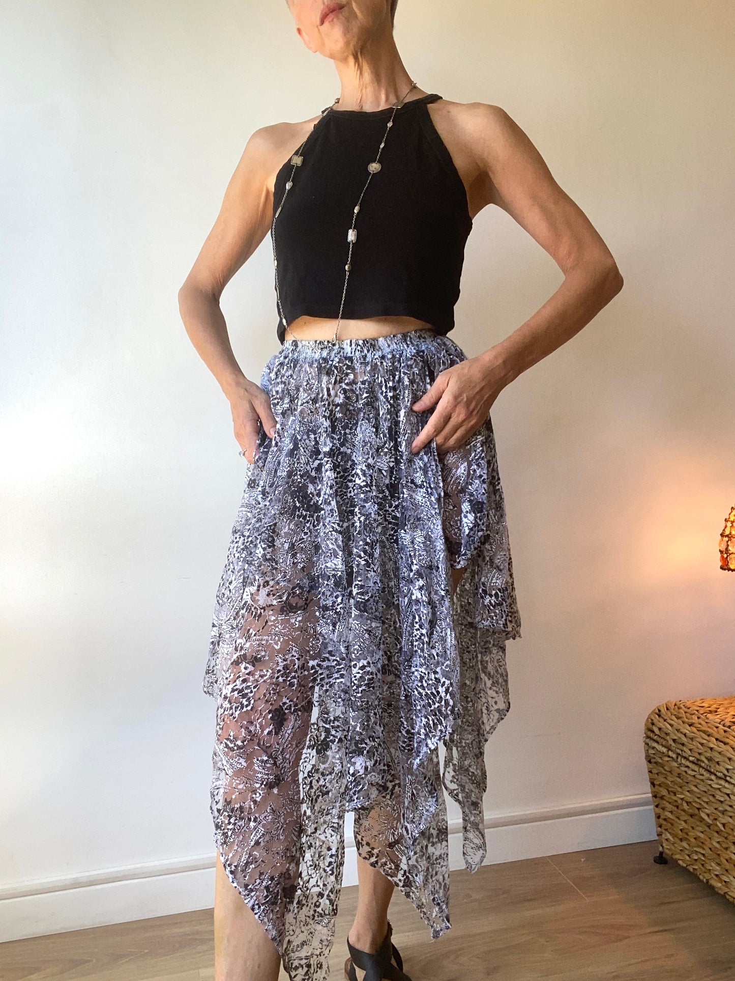 90s très originale jupe-short en filet façon dentelle transparent