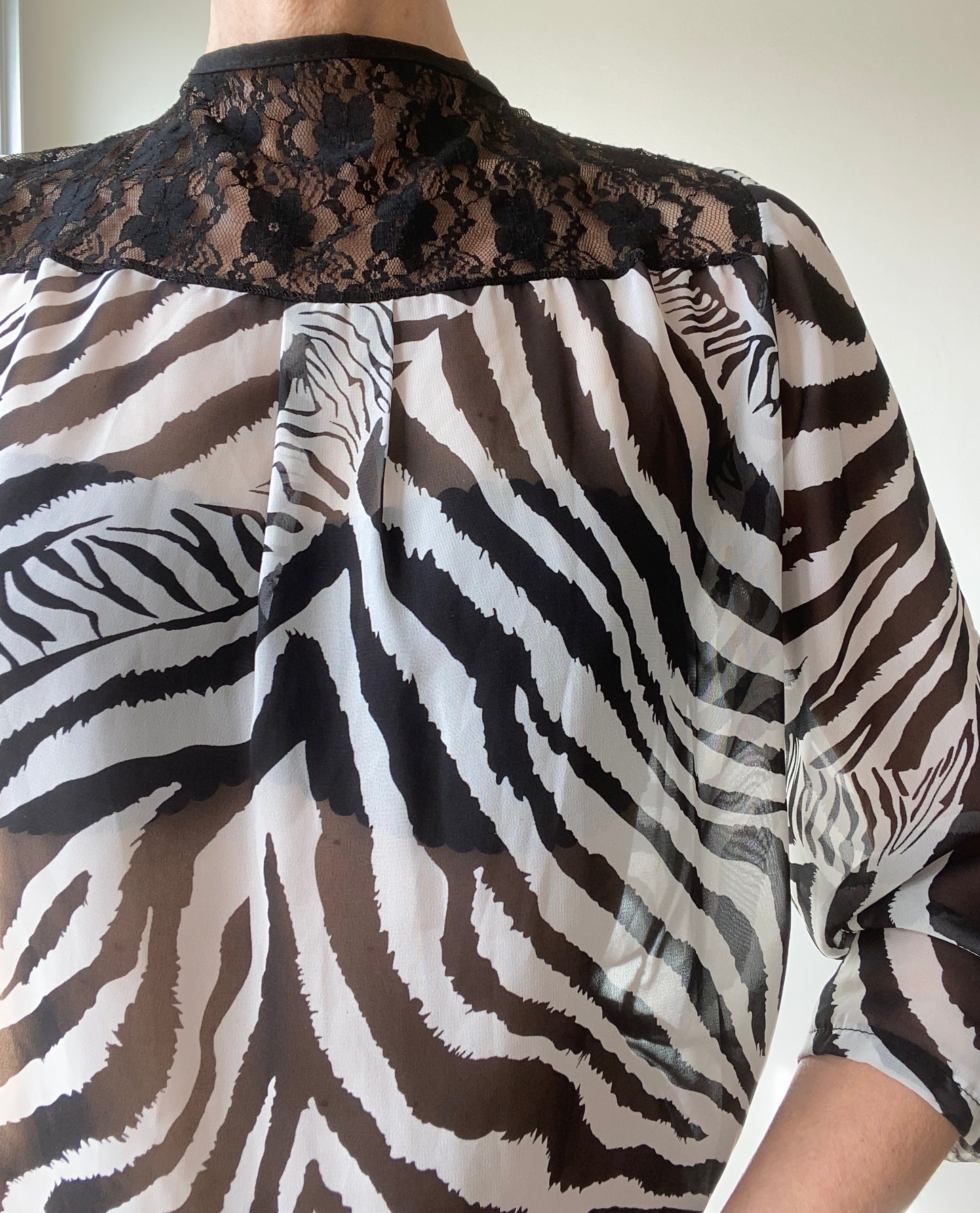 Transparent Zebre print and Lace Top