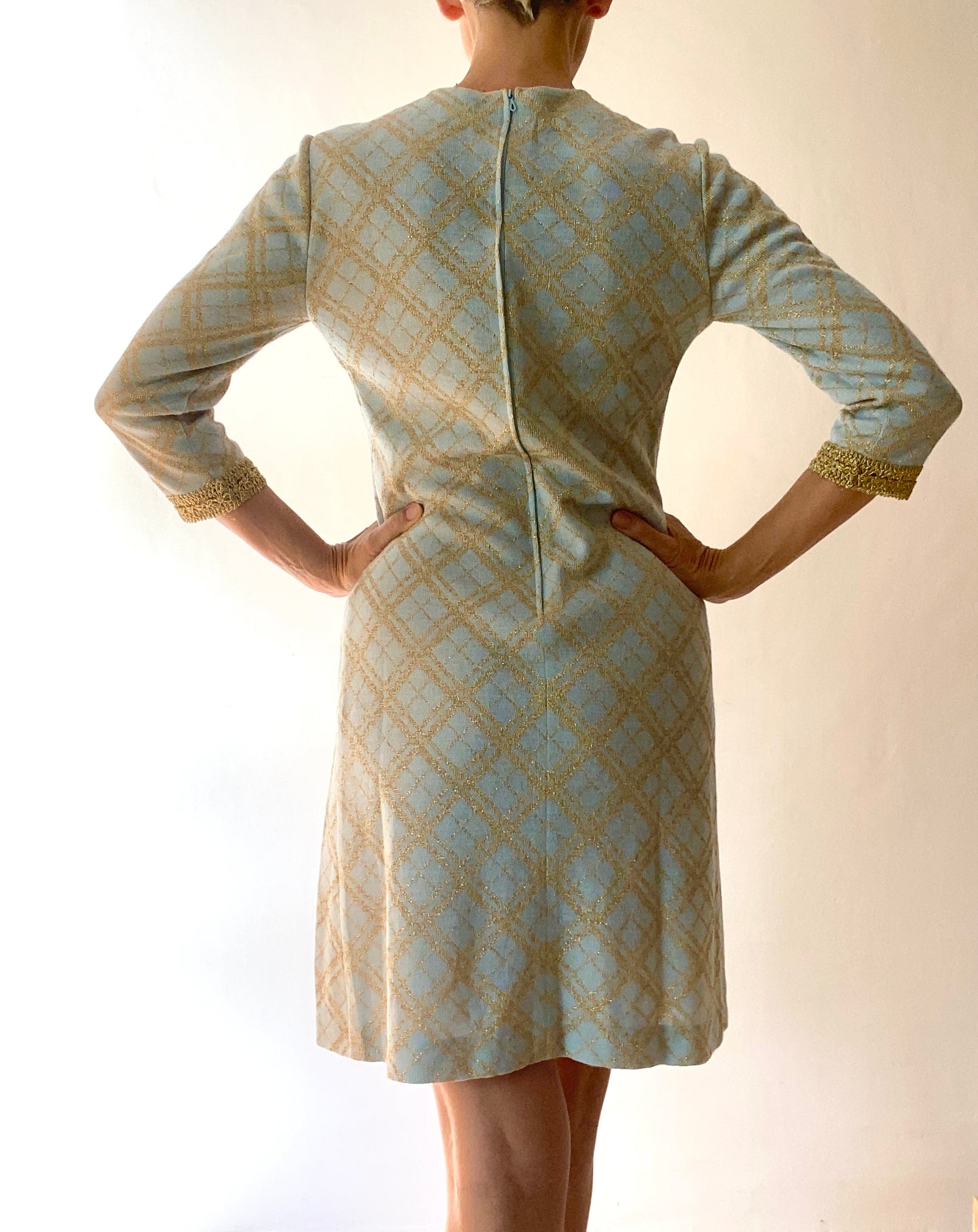 60s Made in France Stunning Blue Gold Dress