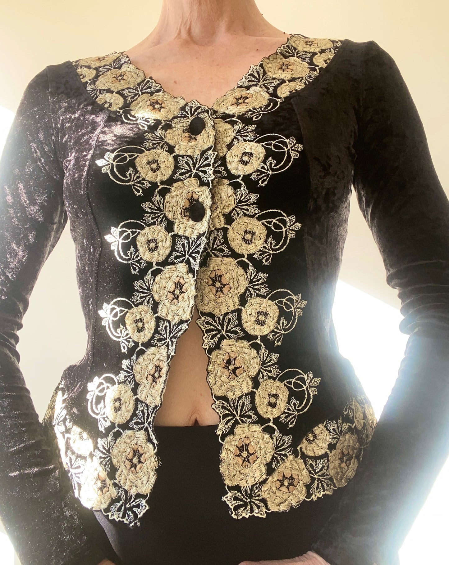 90s « Étincelle » Paris Velvet Embroidered Top