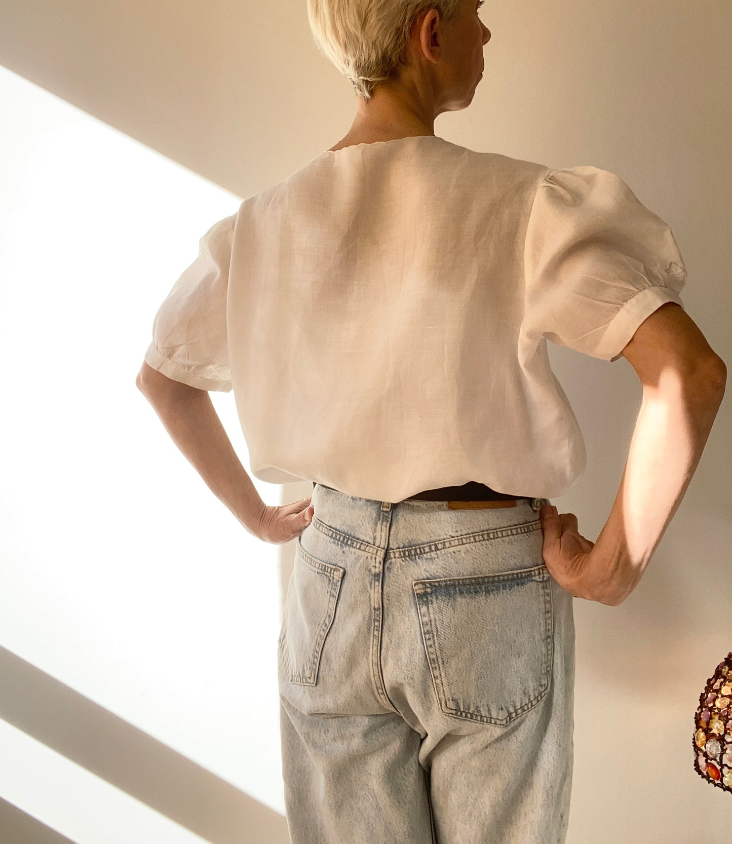 90s Hand Emroidered linen White Cloud Blouse