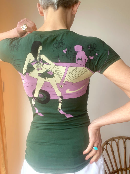 "Custo Barcelona" Tee-shirt vintage: la Dame avec ses chiens et Voiture