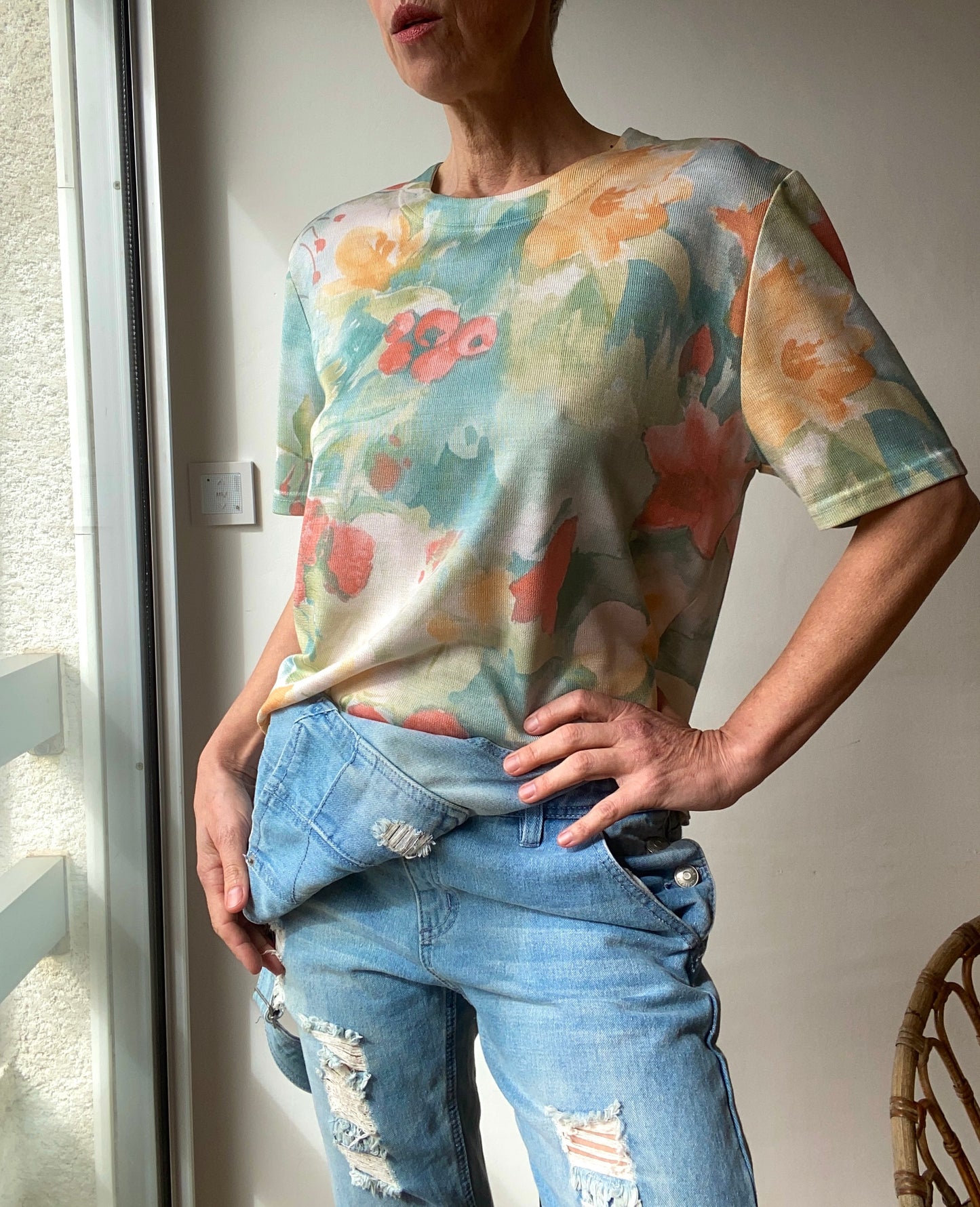 80s-90s Aquarelle Garden Knit Silky Top