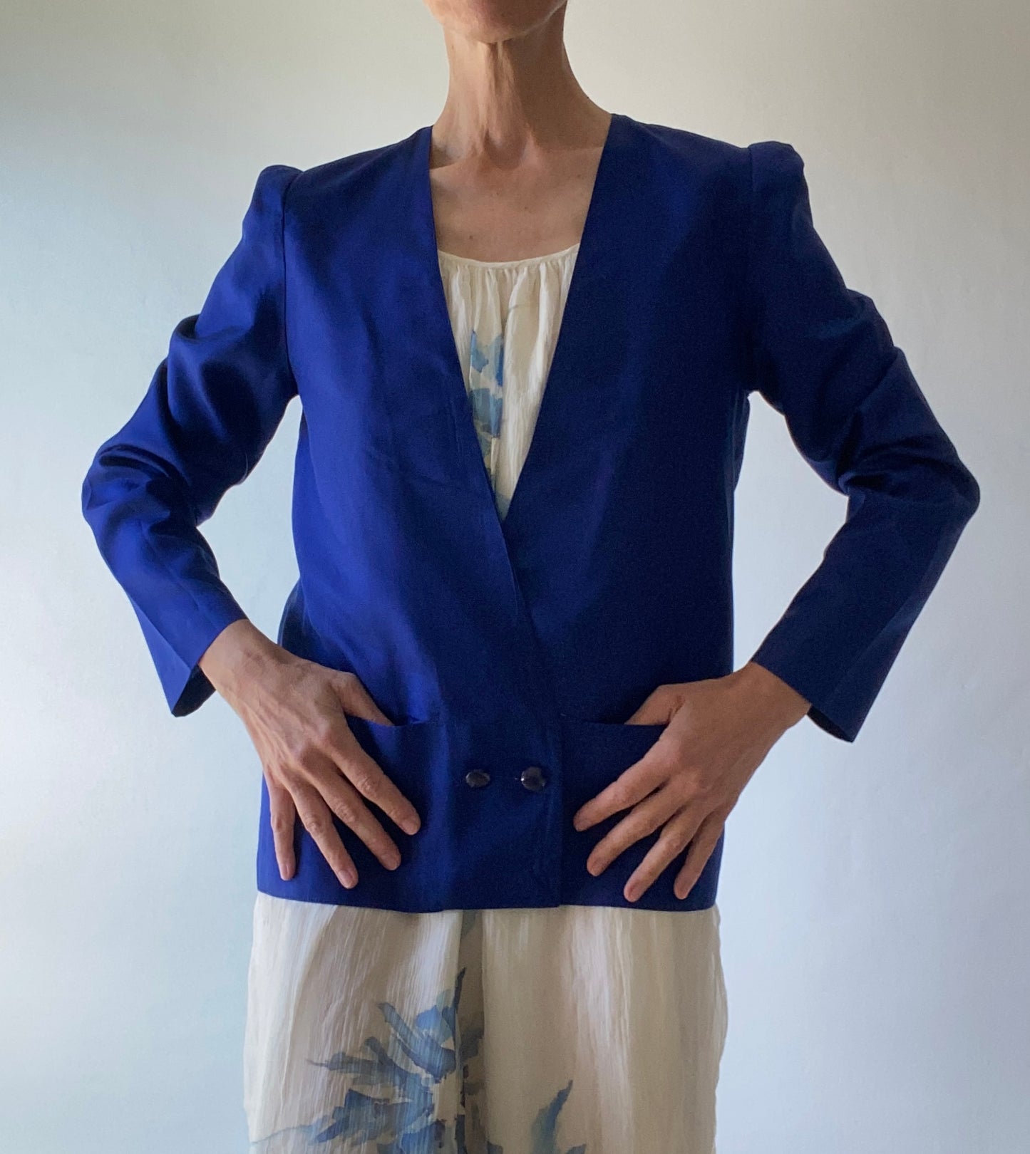 90s Pure silk Indigo blue Made in France