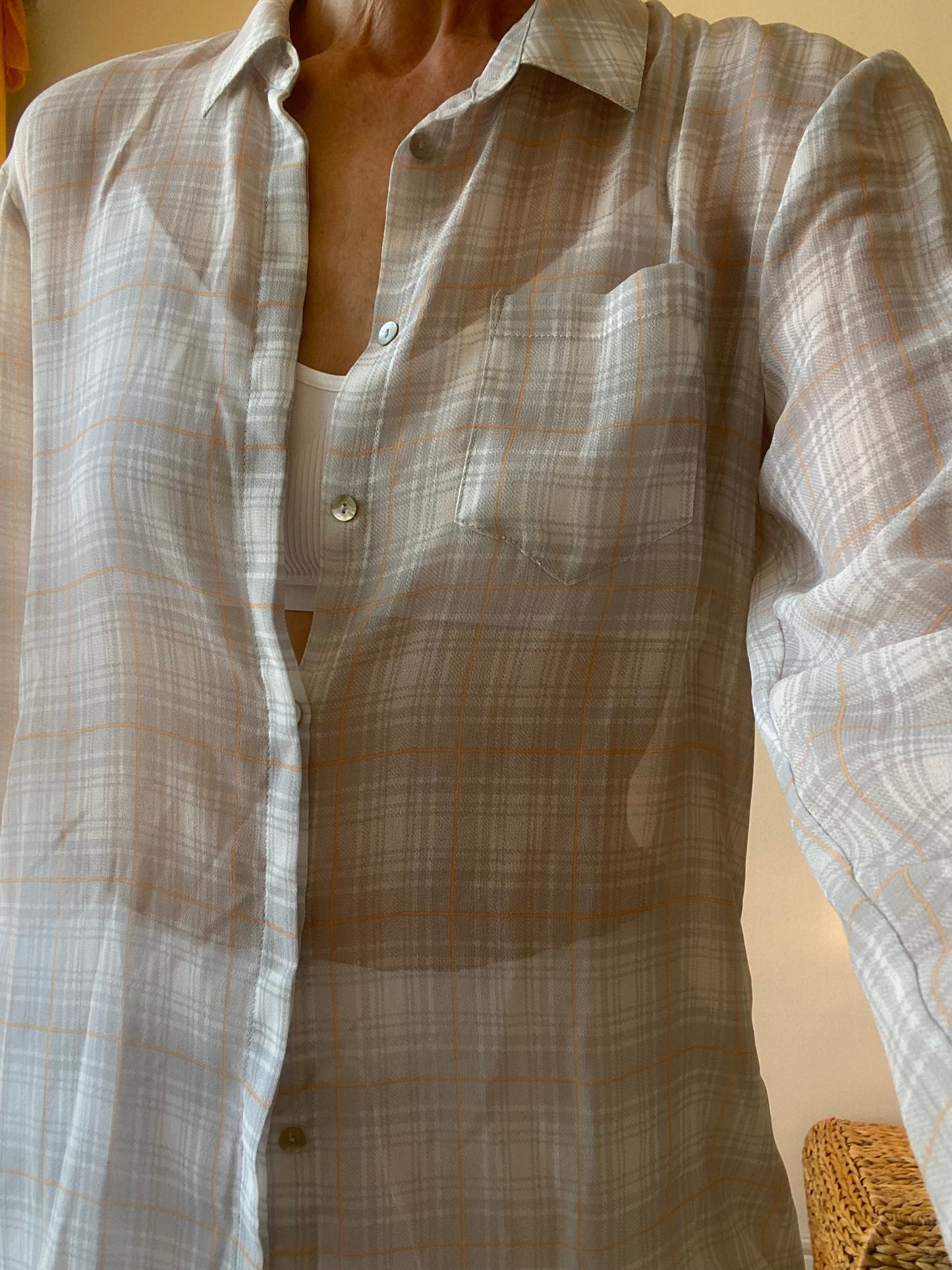 90s superbe chemise transparente à carreaux