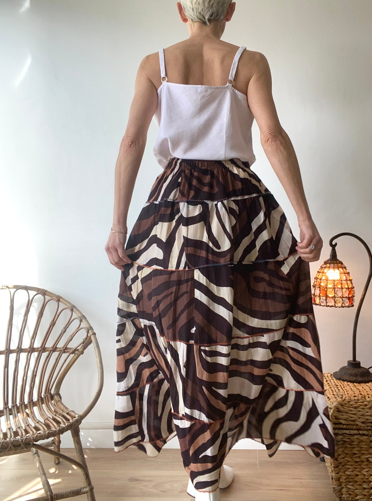 90s Zebra graphic Boho cotton maxi Skirt