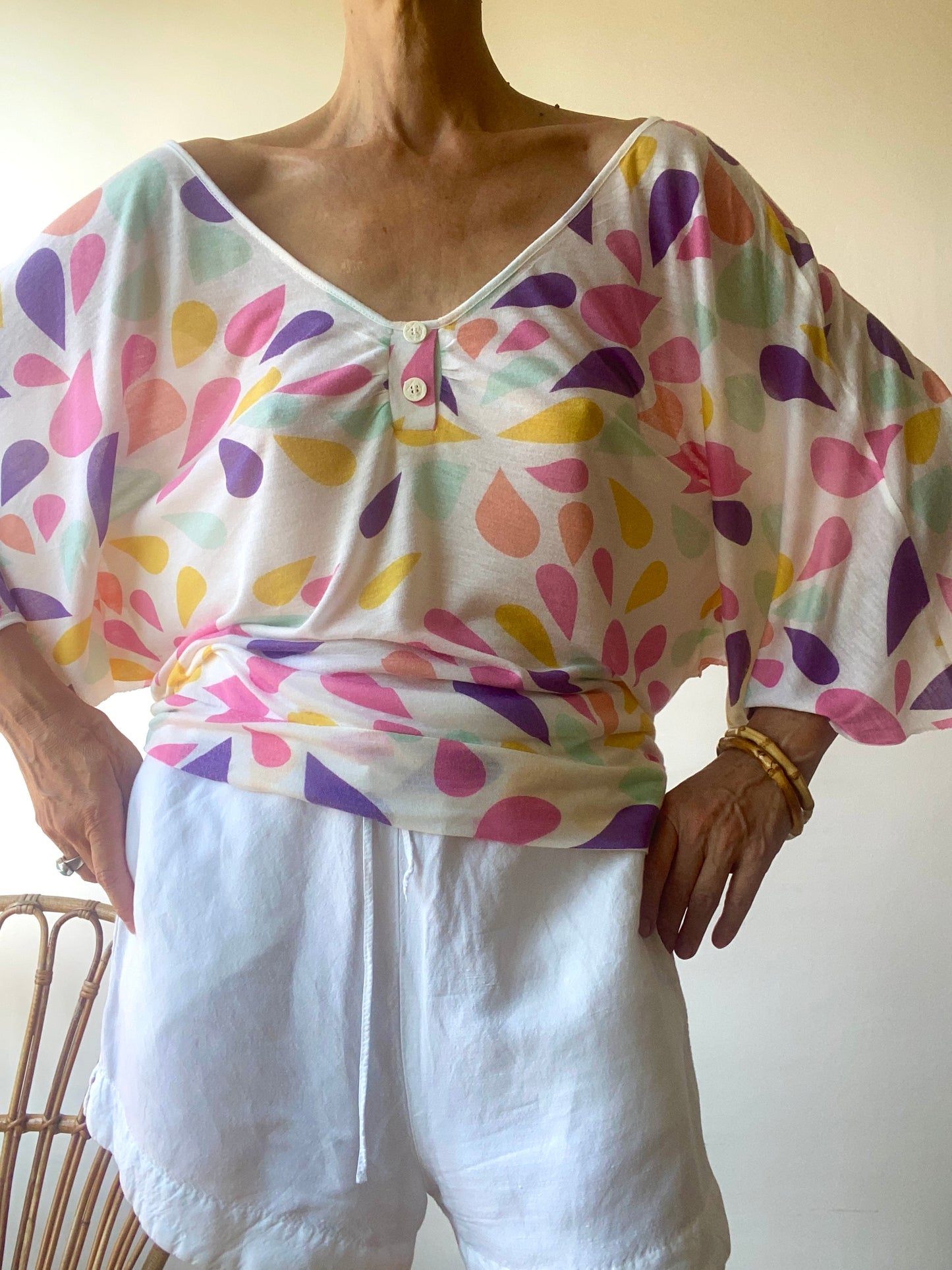 rare! American Retro French brand Top original manches ouvertes