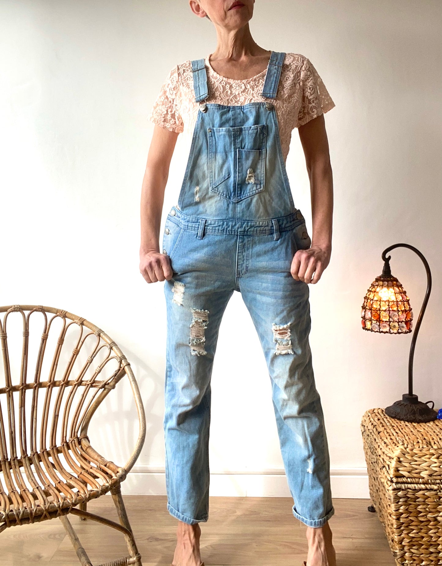 90s Lovely Denim Jumsuit Overalls destroyed