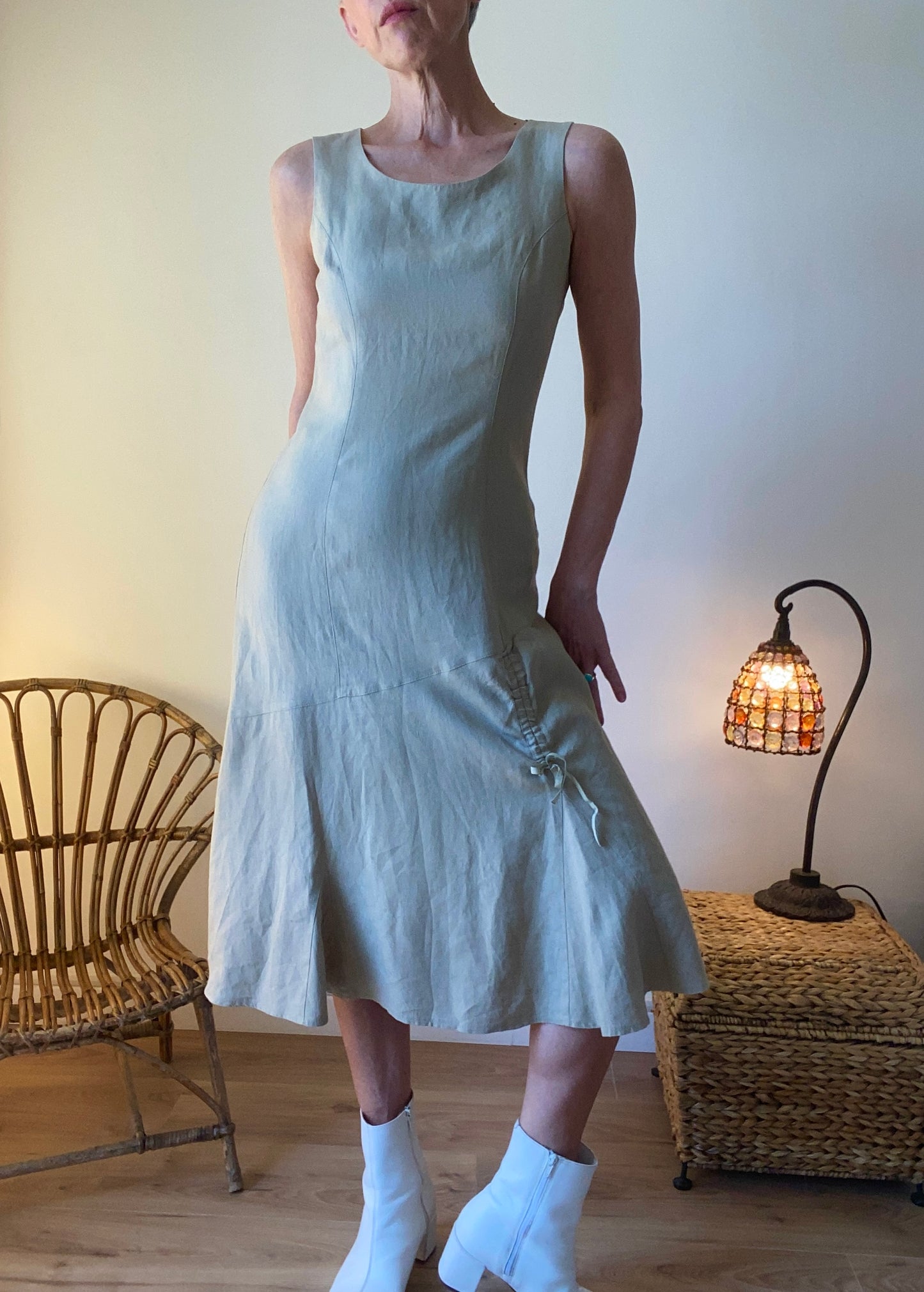 90s made in France Pre lin élégante Robe kaki