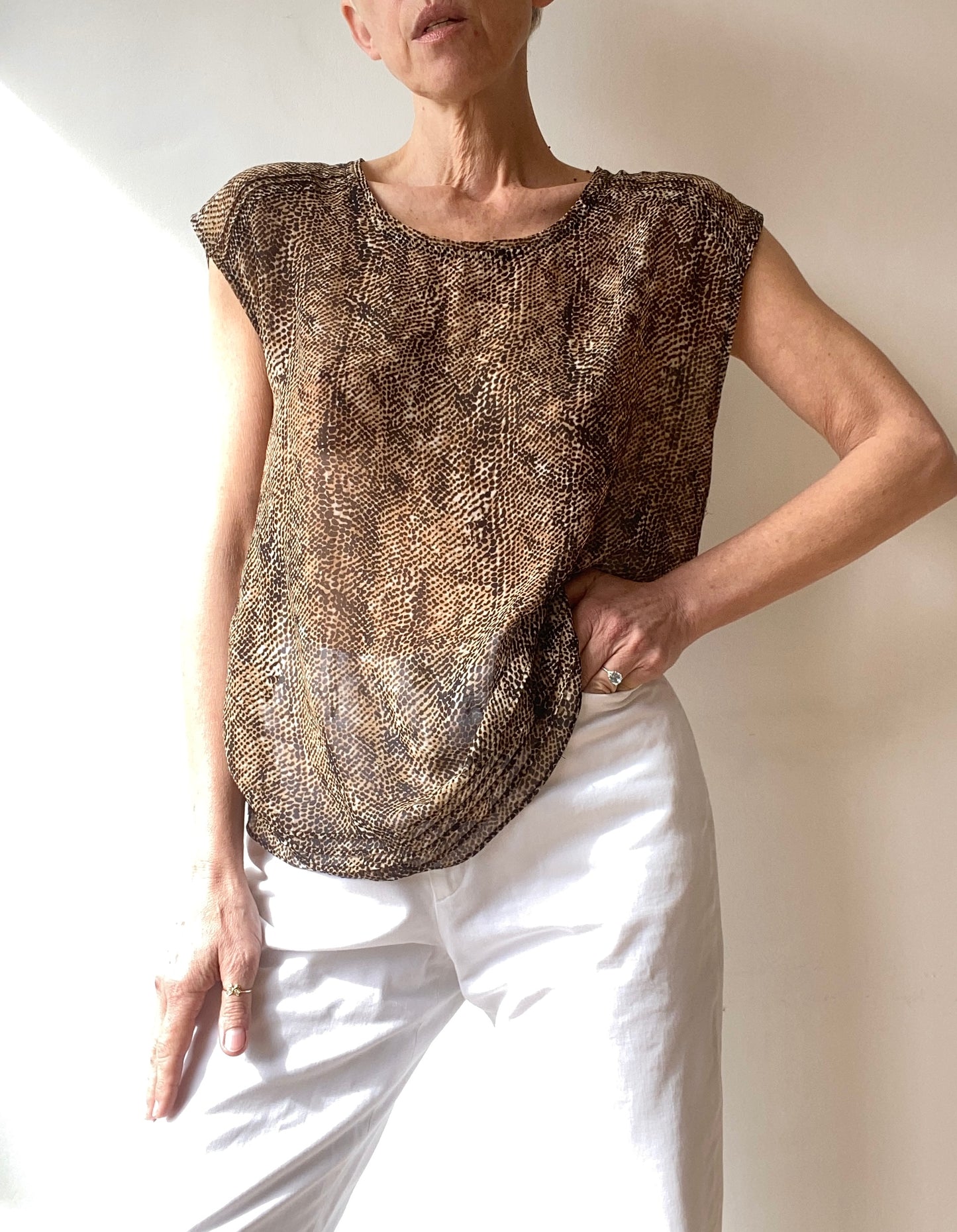 90s animal sheer Top with snake print