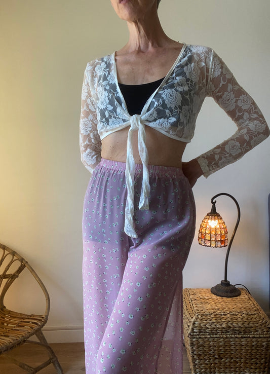 90s beau cache-cœur en dentelle de coton mélangé