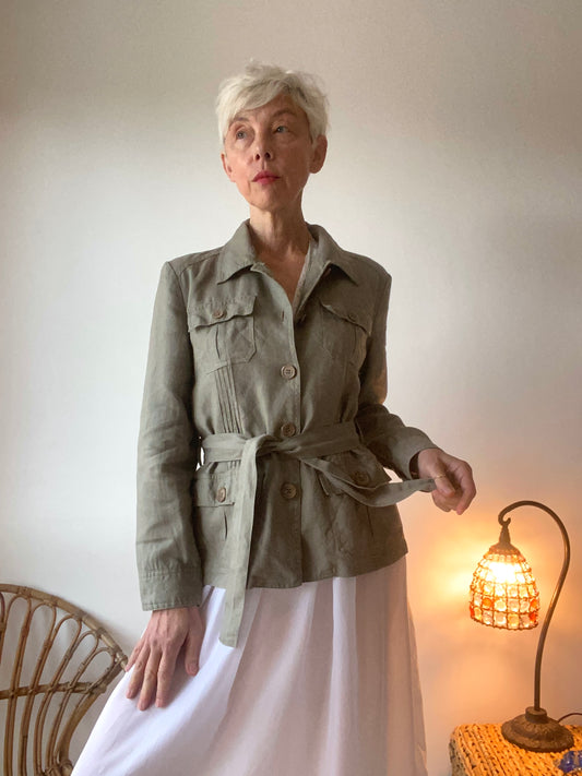 90s Khaki chic Linen Safari Jacket