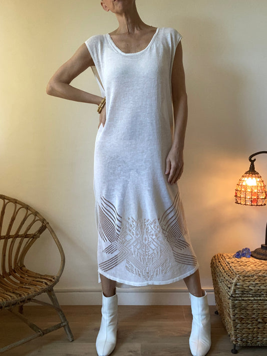 Chacok magnifique, robe en maille ajouré lin mélangé Made in France