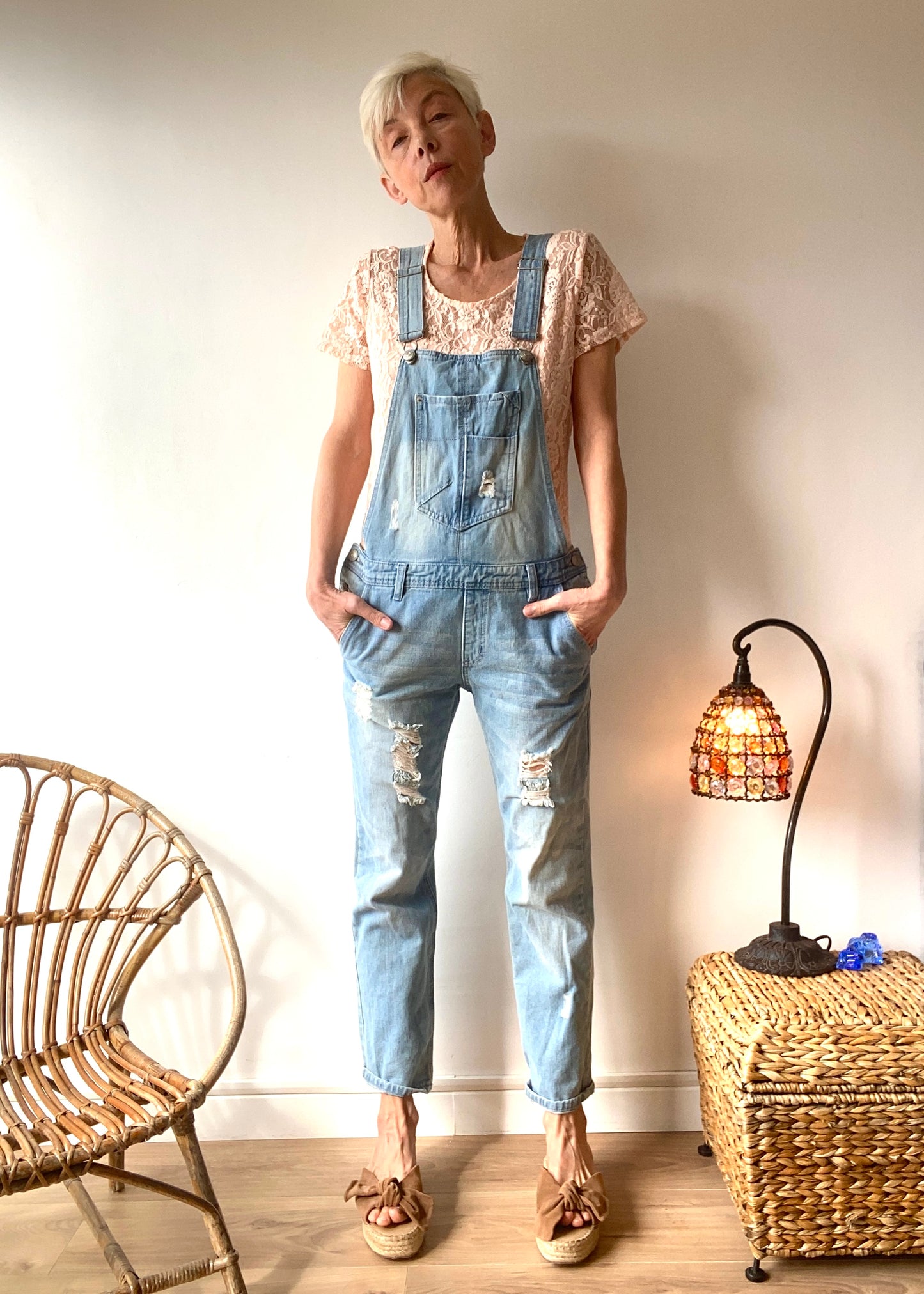 90s Lovely Denim Jumsuit Overalls destroyed