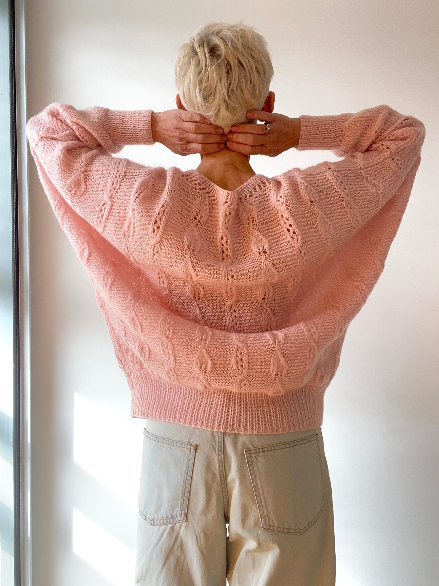 90s Mohair and Wool Baby Pink Hand knitted Cardigan