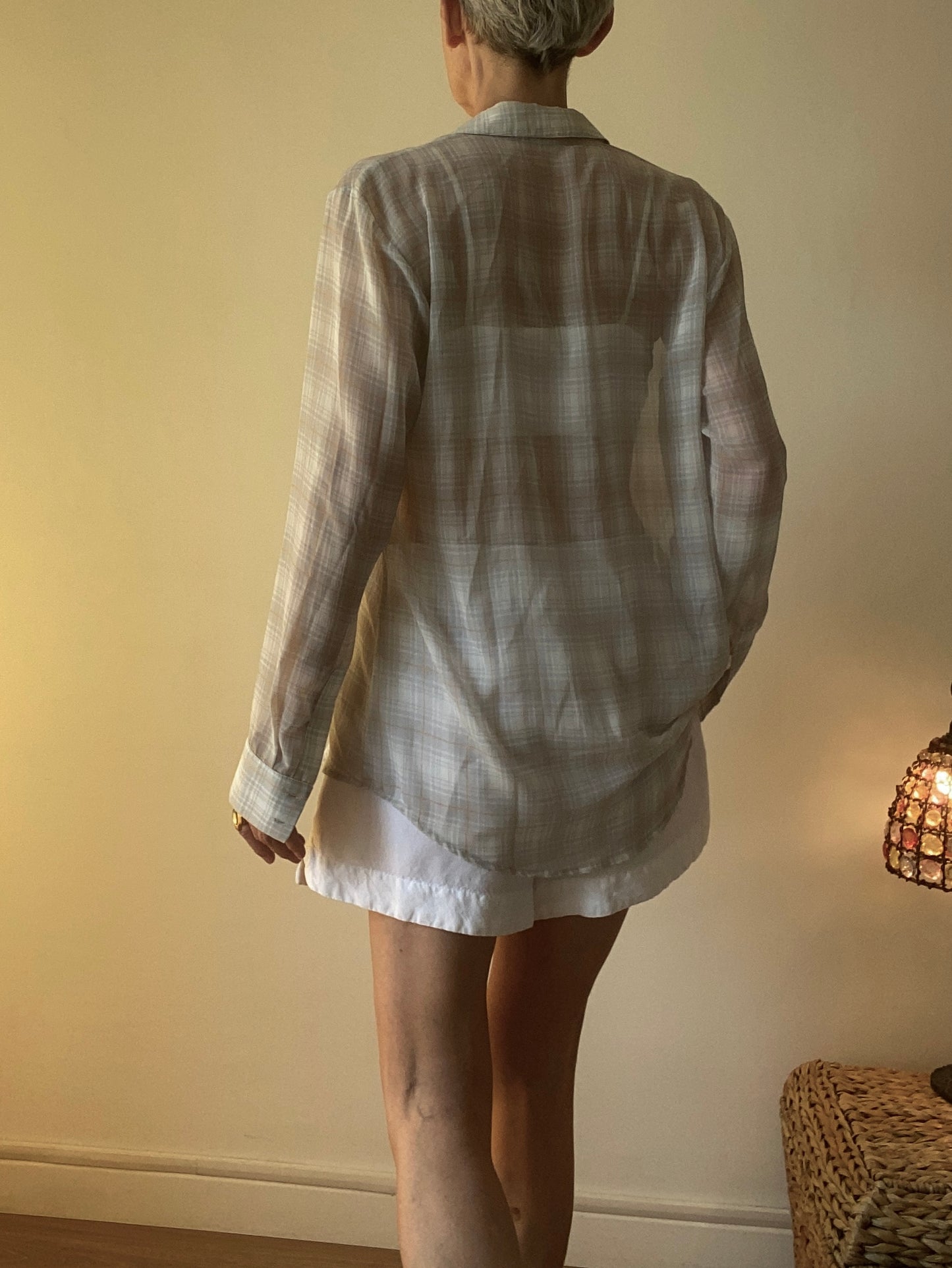 90s superbe chemise transparente à carreaux