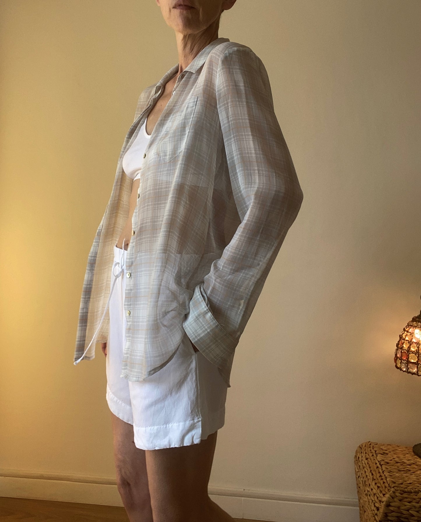 90s superbe chemise transparente à carreaux