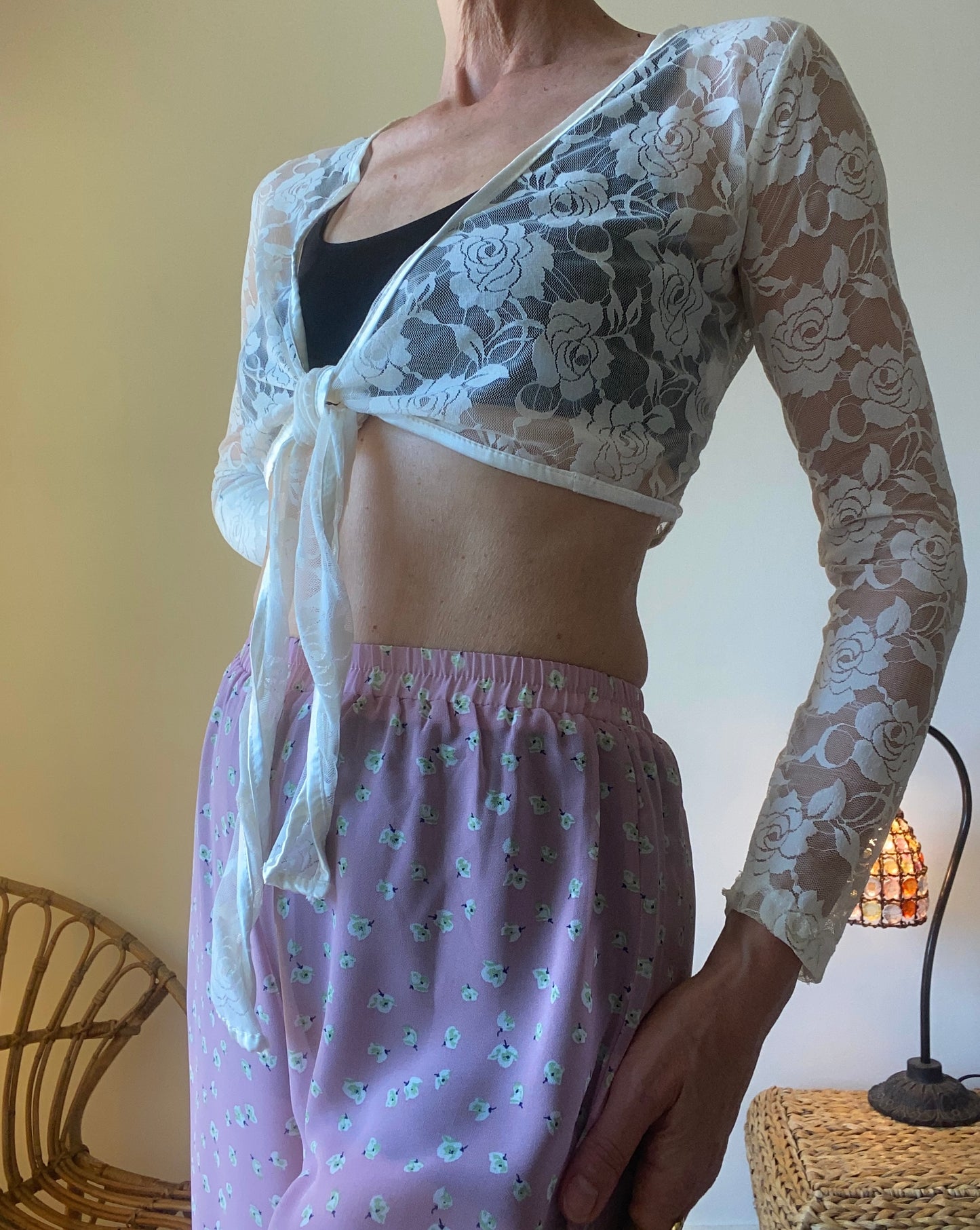 90s beau cache-cœur en dentelle de coton mélangé